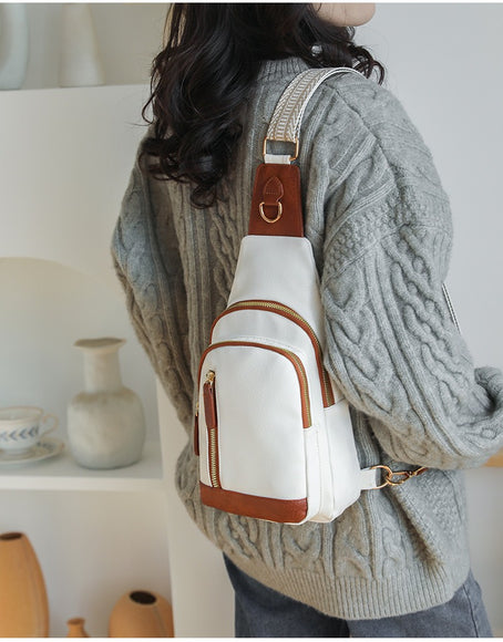 Rucsac Retro Versatil din Piele Moale cu Textură pentru Piept