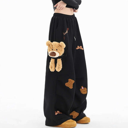 Black embroidered sweatpants with Grozavu logo