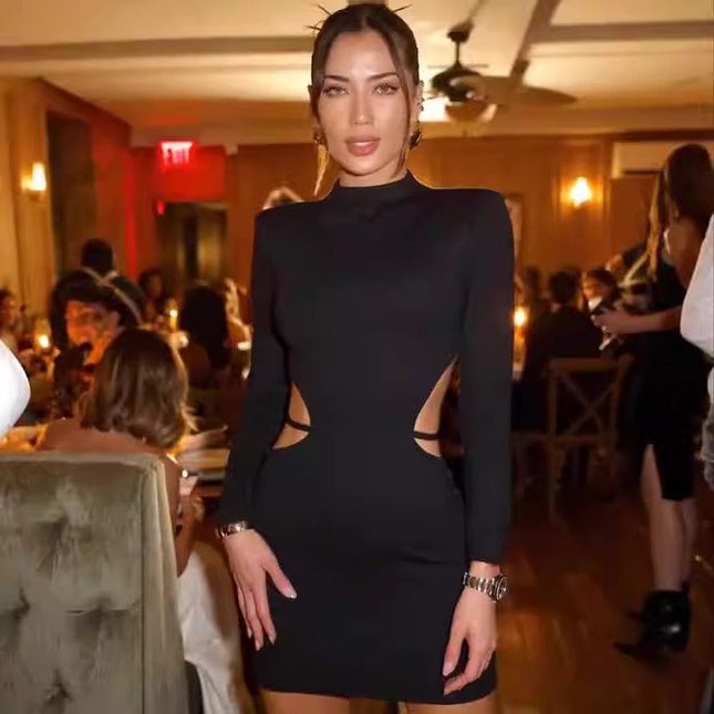 Grozavu Elegance: Sexy Backless Long-Sleeve Wrapped Dress