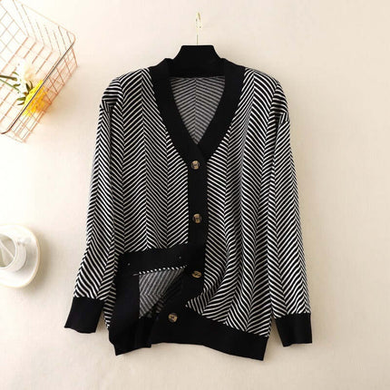 Knit Cardigan with Heart Stripe