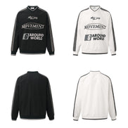 Camisa de Manga Larga con Cuello en V Deportiva Impermeable Negra Blanca