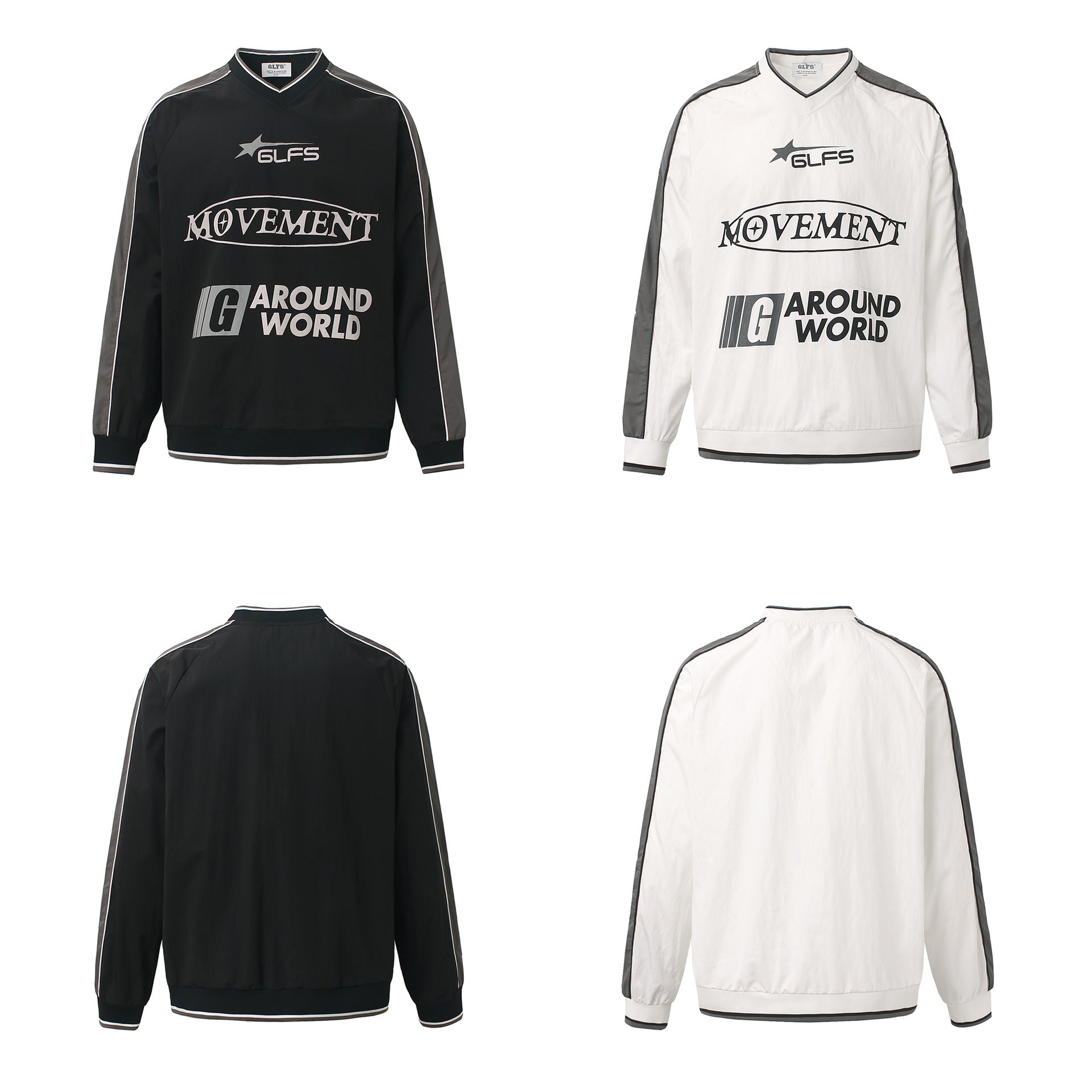 Camisa de Manga Larga con Cuello en V Deportiva Impermeable Negra Blanca