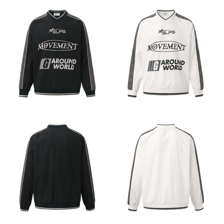 Camisa de Manga Larga con Cuello en V Deportiva Impermeable Negra Blanca