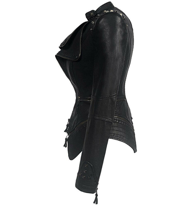 Gothic Chic: Women's Faux Leather Motorcycle Jacket - Winter Essential!