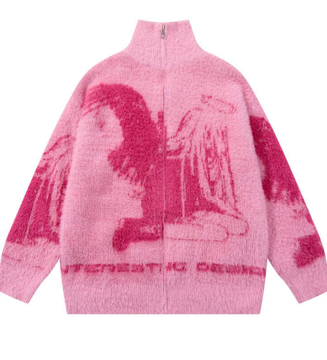 Angel Girl Floral Jacquard Knit Cardigan – Loose Fit