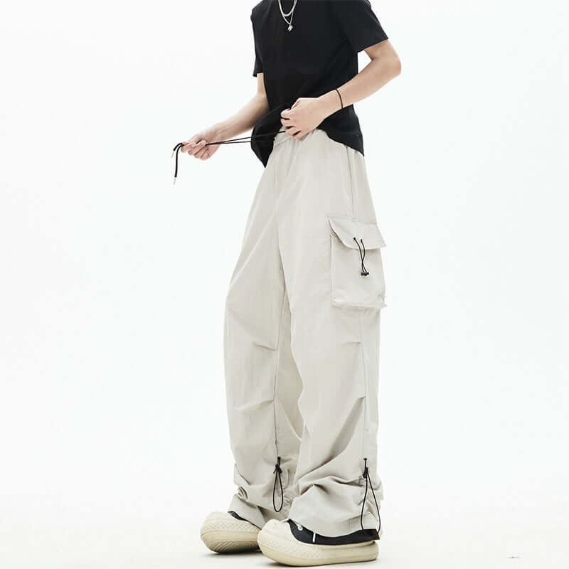 Gray quick drying paratrooper pleated drawstring with Grozavu logo