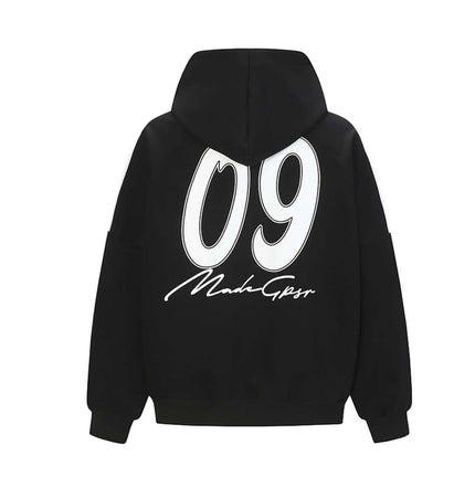 Casual Pullover Sports Hoodie - Relaxed Fit with large 09 graphic on back.