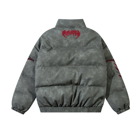 Leather Jacket Flame Embroidered Cotton Jacket For Men