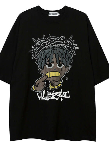 Front view of Cartoon Half Sleeve Short T-Shirt - Grozavu brand streetwear