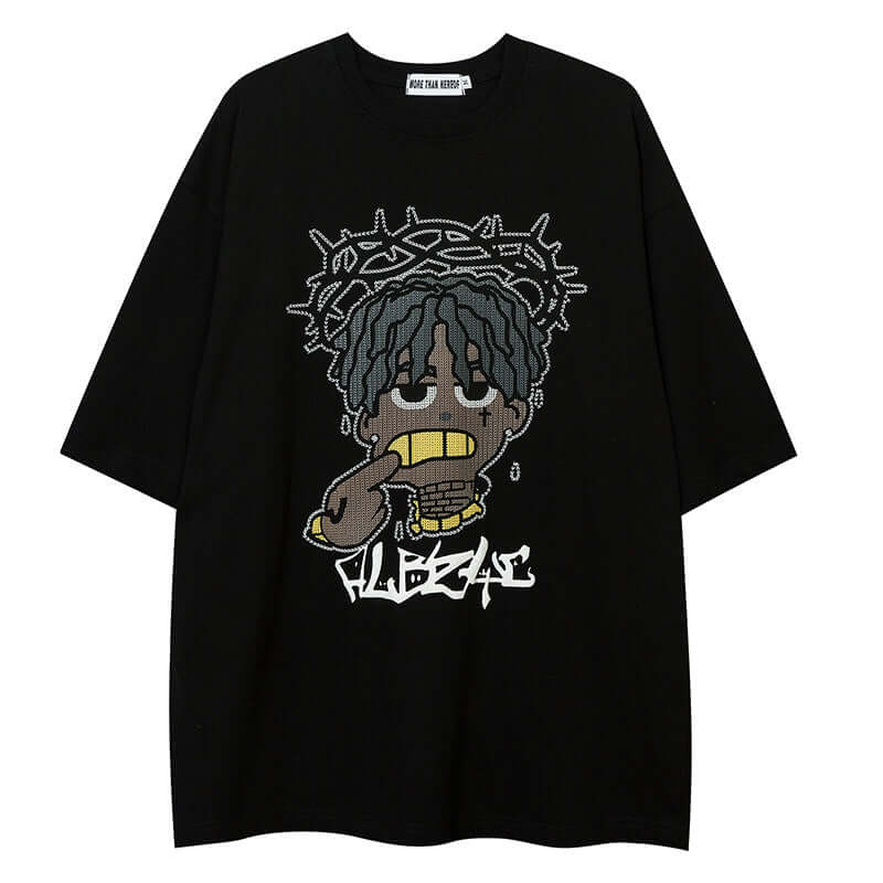 Front view of Cartoon Half Sleeve Short T-Shirt - Grozavu brand streetwear