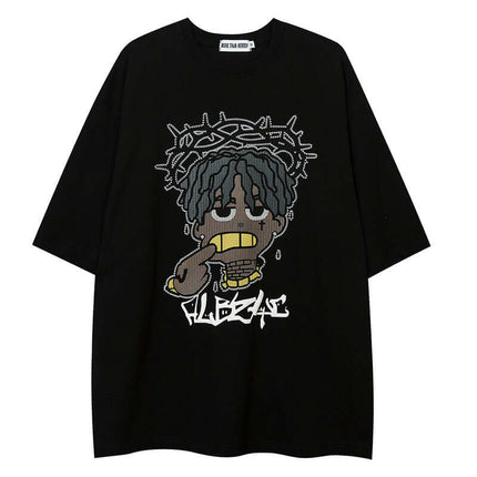 Front view of Cartoon Half Sleeve Short T-Shirt - Grozavu brand streetwear