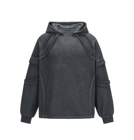 Old Patchwork Hoodie – Loose Fit in gray with a relaxed vintage-inspired design, featuring long sleeves and a crew neck.