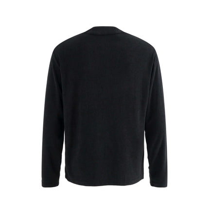 Back view of the Stand Collar Button Hoodie – Loose Fit in black, showcasing its relaxed style and modern design.