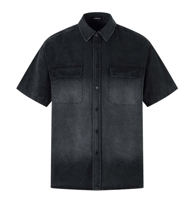 Front view of Washed Collar Short Sleeve Top - Grozavu brand streetwear