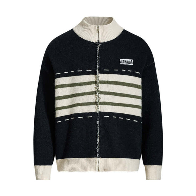 Cardigan à col montant en tricot bicolore