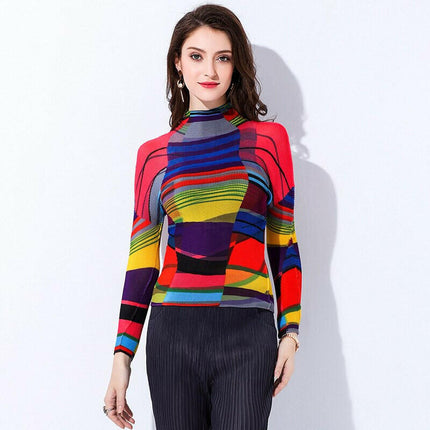 Grozavu Turtleneck Color Block Pleated Top at €77.99