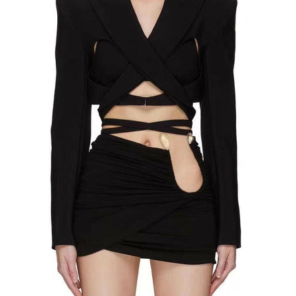 Grozavu's Spicy Girl Cutout Backless Waist Suit Coat: High-Grade Modern Streetwear at €60.99