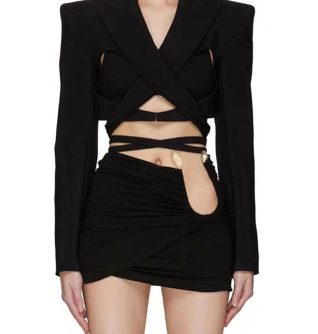 Grozavu's Spicy Girl Cutout Backless Waist Suit Coat: High-Grade Modern Streetwear at €60.99