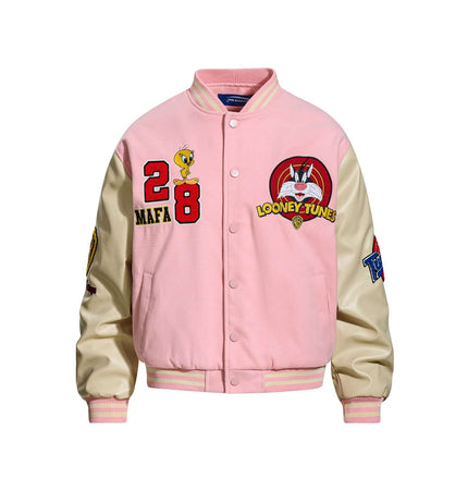 Chaqueta de bordado de letras en patchwork