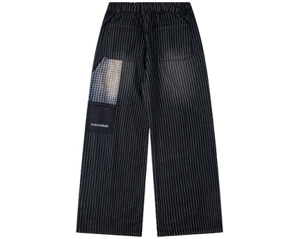 Pantalones Casual Sueltos de Rayas con Bordado de Patrón Divertido Retro y Lavado, Unisex, Pantalones de Pierna Ancha BF