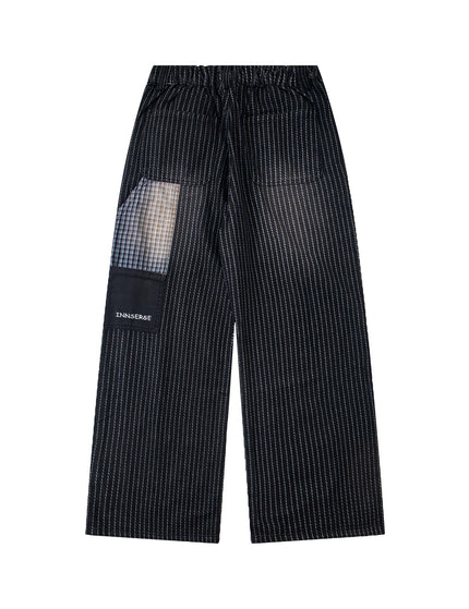 Retro Washed Fun Pattern Embroidery Splicing Striped Loose Casual Trousers Unisex BF Wide Leg Pants