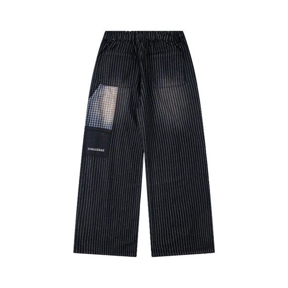 Retro Washed Fun Pattern Embroidery Splicing Striped Loose Casual Trousers Unisex BF Wide Leg Pants