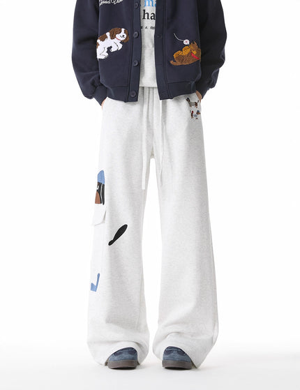 Style Dog Embroidery Sweatpants Men's Retro Multi-Pocket Casual Pants High Street Versatile Drawstring Loose Athletic Pants
