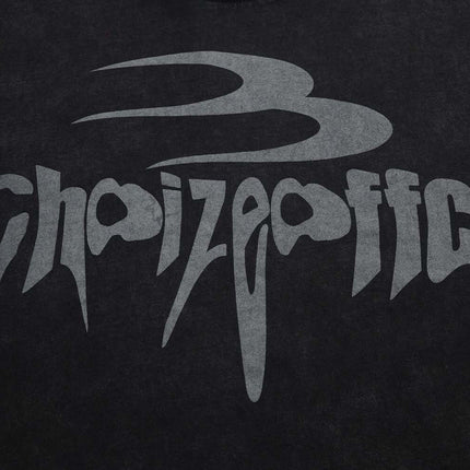 Retro Washed Letter T-Shirt – Loose Fit featuring bold letter graphic on a black background.