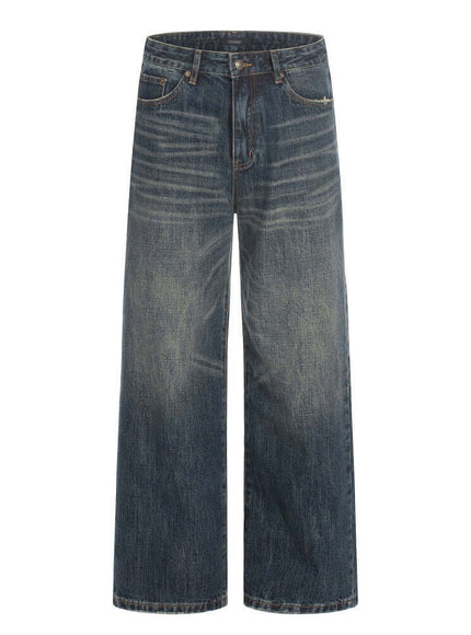 Model wearing Navy Blue washed ground white denim leg by Grozavu