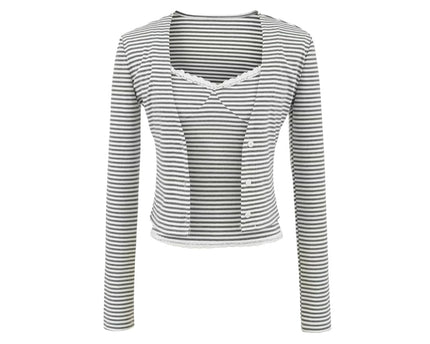 Cardigan cu mânecă lungă și decolteu în V cu dungi dulci