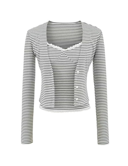 Cardigan à manches longues en V à rayures sucrées