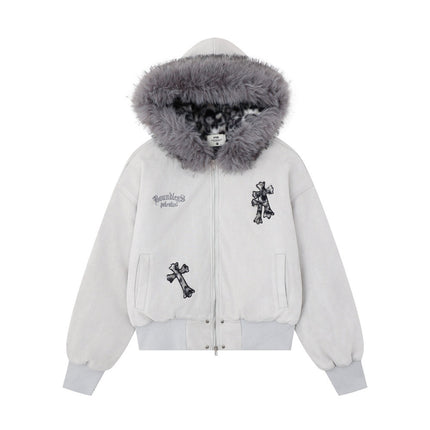 Embroidered Hooded Cotton Coat for Women Winter Warm Cotton Jacket