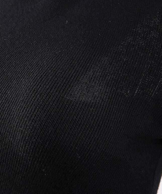 Grozavu's Asymmetrical Black T-Shirt: Slim Knitted Top Fashion
