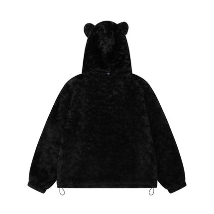 Hood Lamb Wool Cotton Coat Winter Thick Warm Fuzzy Cotton Jacket Outerwear