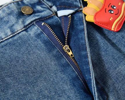 Embroidered College Style Cartoon Patch Denim Pants