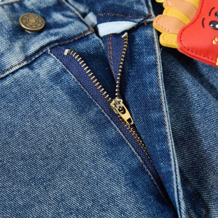 Pantalons en denim de collège avec patch de dessin animé