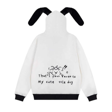 Checkered Fleece Hoodie with Rabbit Ears