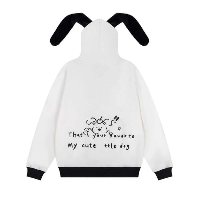 Checkered Fleece Hoodie with Rabbit Ears