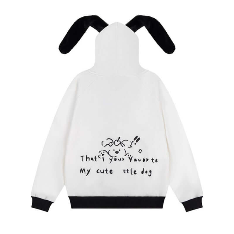 Checkered Patchwork Rabbit Ear Hoodie styling detail - Premium Streetwear