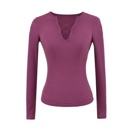 Strap V-Neck Slim Fit Long Sleeve Top – Sweet & Spicy Chic