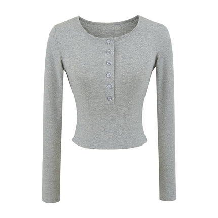 Women's long sleeved T-shirt with V-neck top