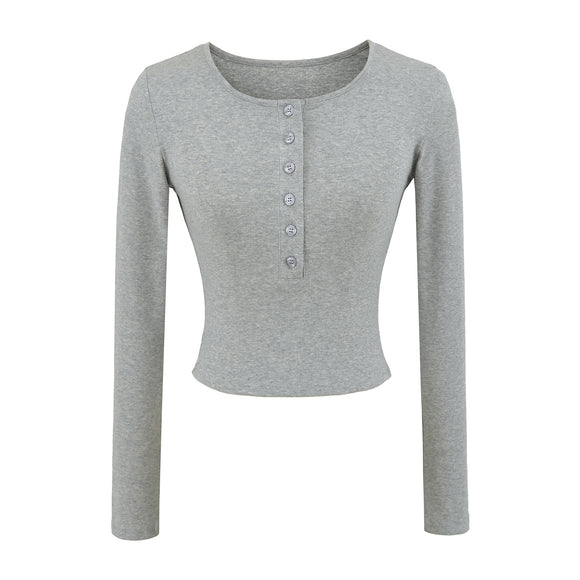 Camiseta de manga larga para mujer con escote en V