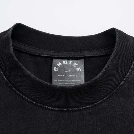 Close-up of the Retro Washed Letter T-Shirt – Loose Fit showing the collar and label for premium streetwear style.