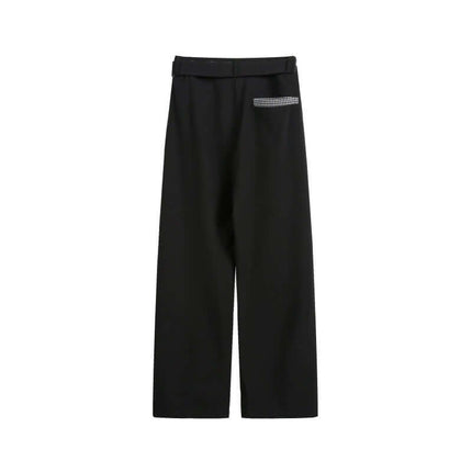Wide Leg Pleated Plaid Trousers showcasing a stylish black design with a plaid detailed pocket.