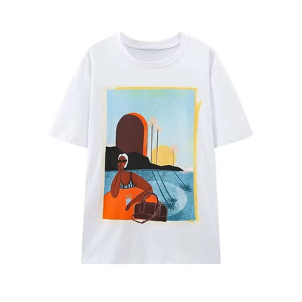 Cotton TShirt with Oil Painting Print
