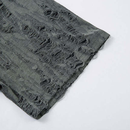 Distressed Short Sleeve Shirt - Loose Fit showing the fabric texture and distressed design details.