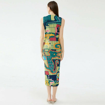 Grozavu Sleeveless Pleated Printed Dress: Summer Fashion at €86.99