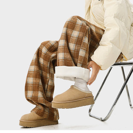 Pantalons longs vintage de sport décontractés en style d'hiver, doublés en polaire, chauds et amples