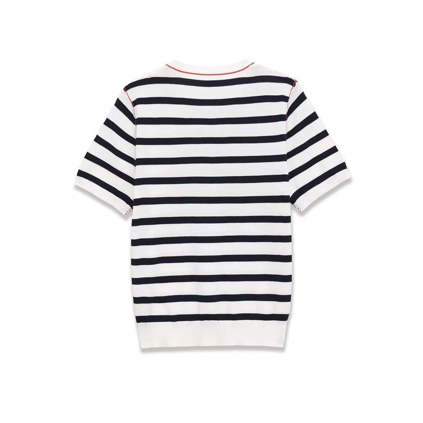 Stripe paneled round neck sweater with Grozavu logo