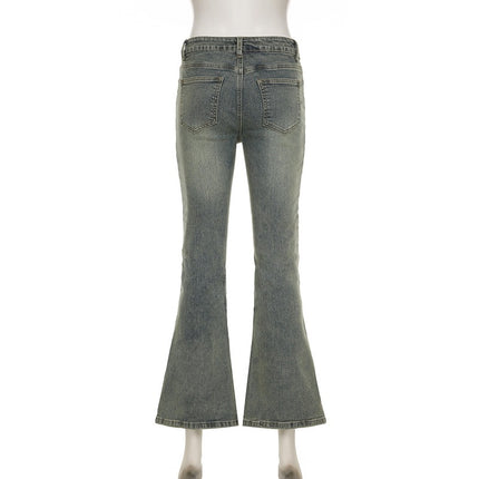 Retro Gewaschene Würzige Mädchen Slim Mikro Ausgestellte Hose